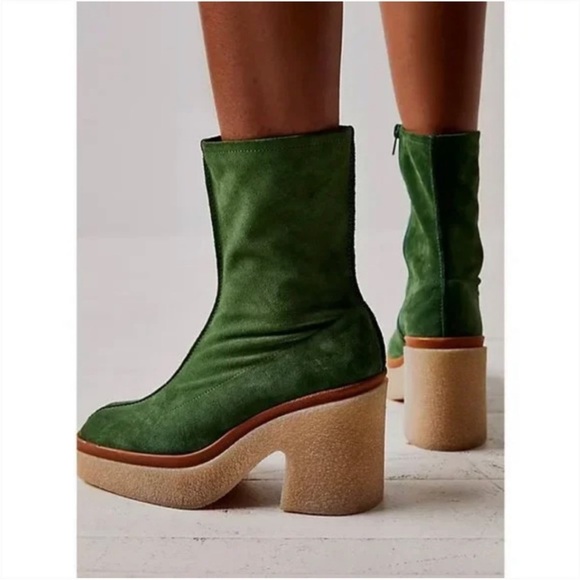 FREE PEOPLE Gigi boots suede green platform size 38.5 - Picture 11 of 16